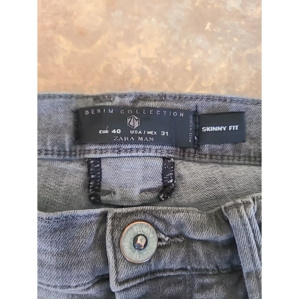 Zara Man ZMDC Skinny Jeans Gray Denim Mens Sz 31 Distressed - Picture 3 of 8